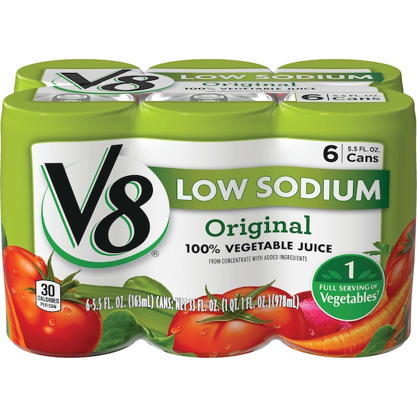 V8 Original Low Sodium 100% Vegetable Juice 5.5 oz. Can, PK48